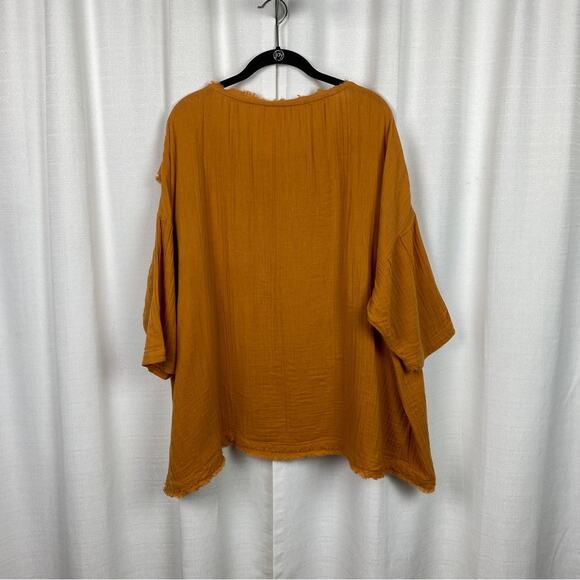 Free People Orange Brown Cotton Gauze Drape Front Top Sz.M - Picture 5 of 9